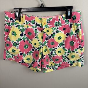 LILLY PULITZER Womens Shorts Doodle Bug Daisy Floral Sz 6 Yellow Green Cotton